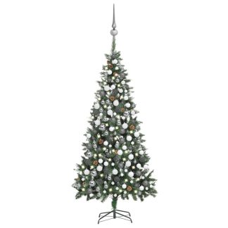 Juletræ med lys + julekugler og grankogler 210 cm